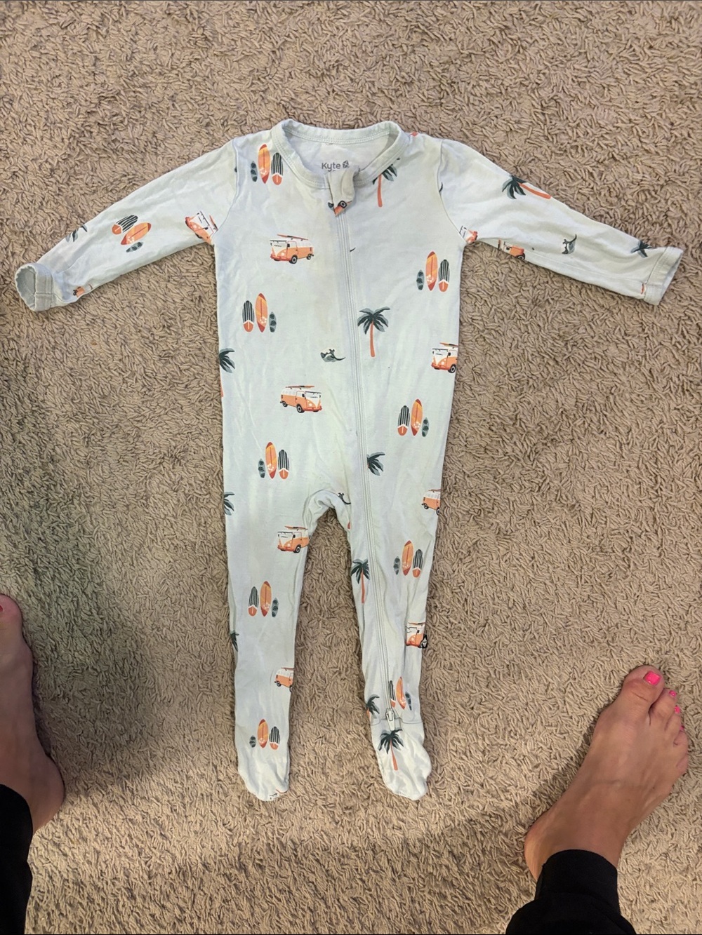 Kyte BABY Light Green Surf & Palm Footed One-Piece. Size: 6-12 mos. EUC. Unisex.